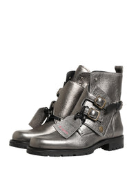 Dolce & Gabbana Metallic Silver Leather Buckle Ankle Boots Men's Shoes