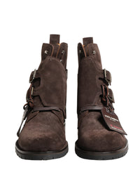 Dolce & Gabbana Brown Suede Leather Buckle Ankle Boots Men's Shoes