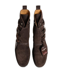Dolce & Gabbana Brown Suede Leather Buckle Ankle Boots Men's Shoes