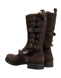 Dolce & Gabbana Brown Suede Leather Combat Ankle Boots Men's Shoes