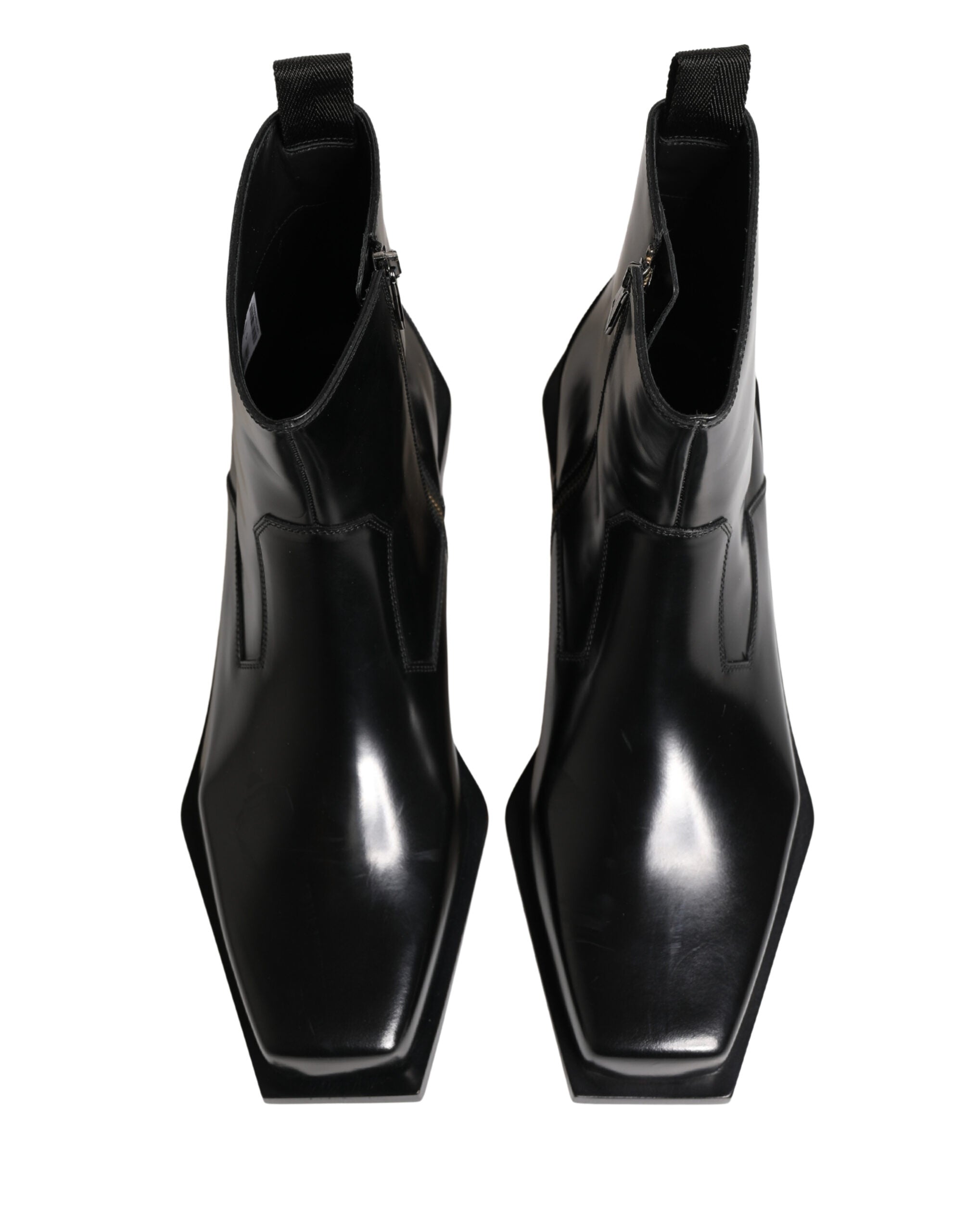 Dolce & Gabbana Black Leather Zip Closure Ankle Boots Men's Shoes