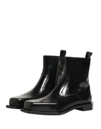 Dolce & Gabbana Black Leather Zip Closure Ankle Boots Men's Shoes
