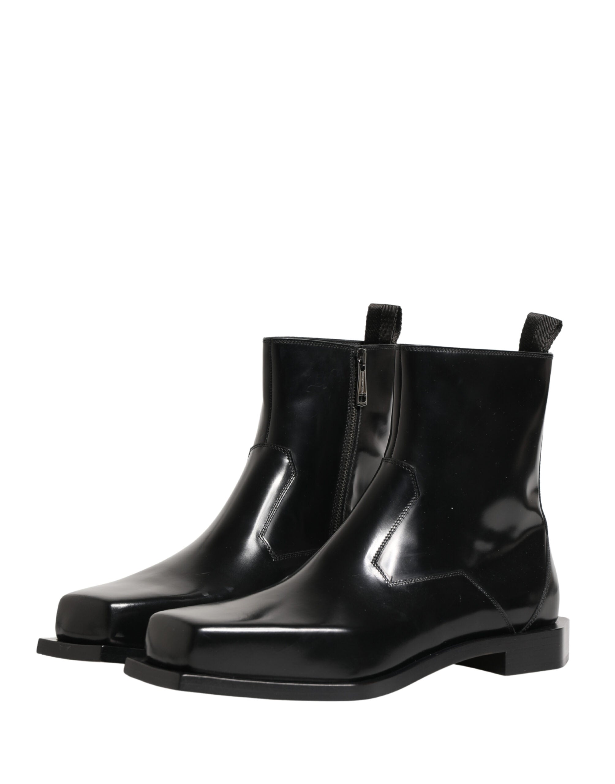 Dolce & Gabbana Black Leather Zip Closure Ankle Boots Men's Shoes
