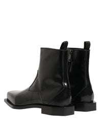 Dolce & Gabbana Black Leather Zip Closure Ankle Boots Men's Shoes