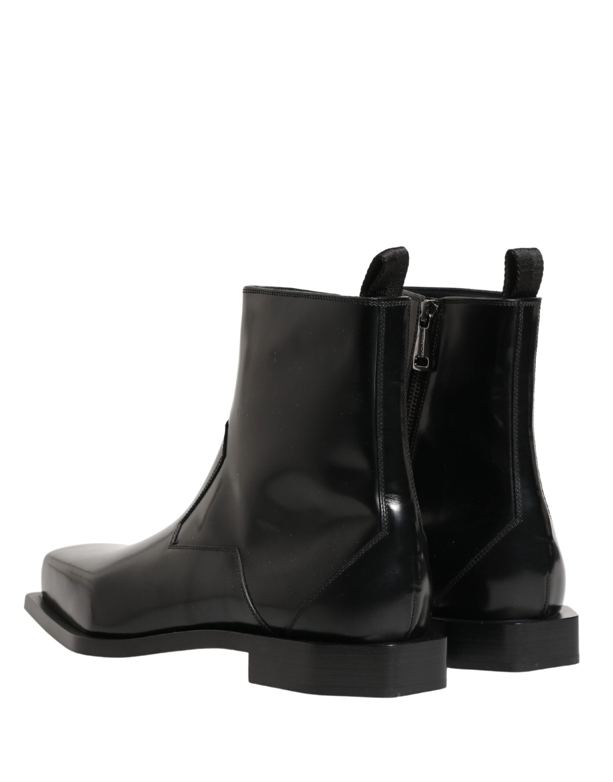 Dolce & Gabbana Black Leather Zip Closure Ankle Boots Men's Shoes