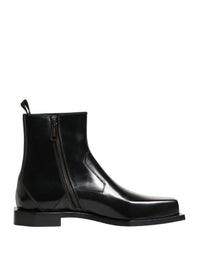 Dolce & Gabbana Black Leather Zip Closure Ankle Boots Men's Shoes