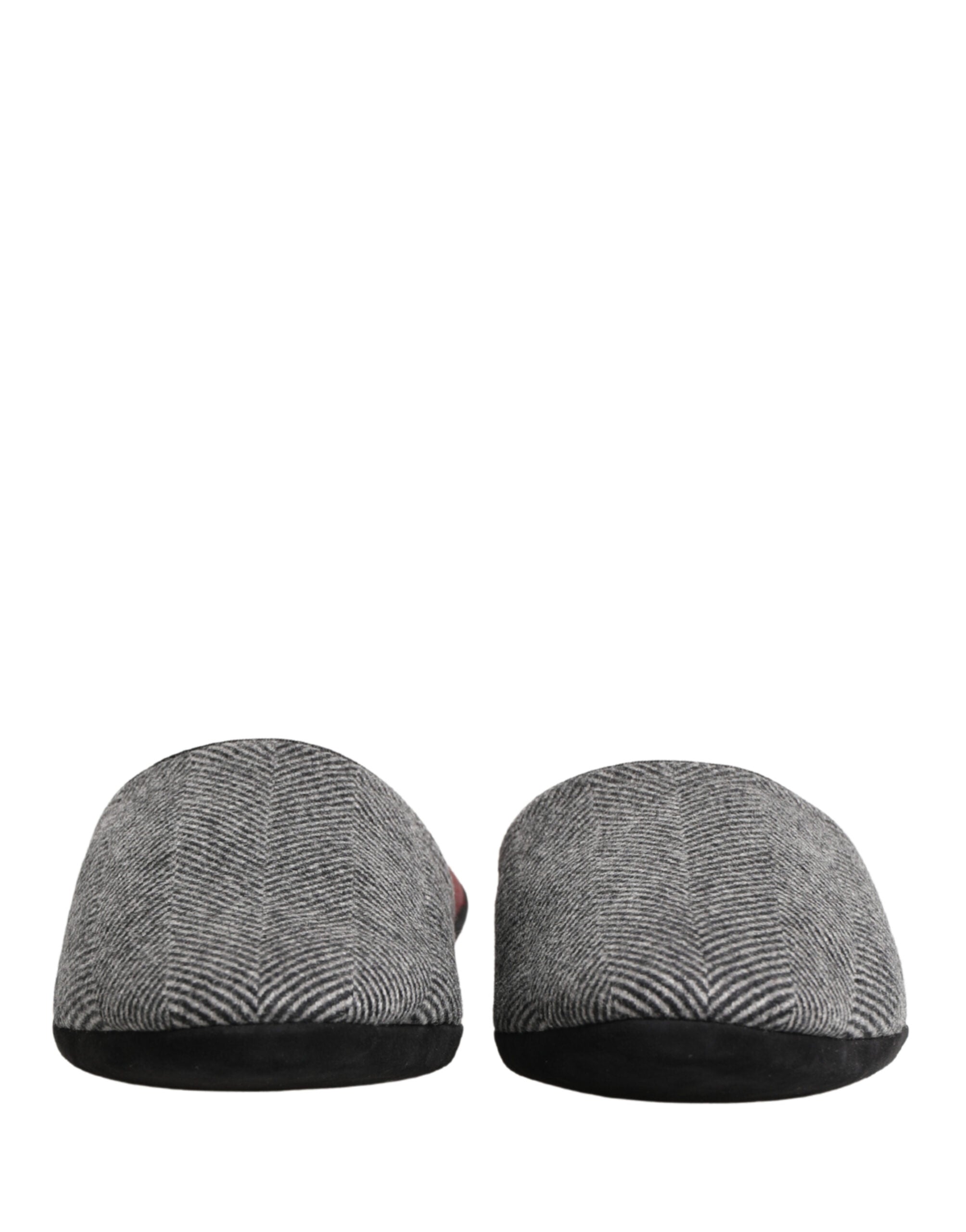 Dolce & Gabbana Dolce & Gabbana Grey Herringbone Cashmere Red Slippers Men's Shoes
