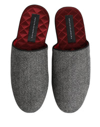 Dolce & Gabbana Dolce & Gabbana Grey Herringbone Cashmere Red Slippers Men's Shoes