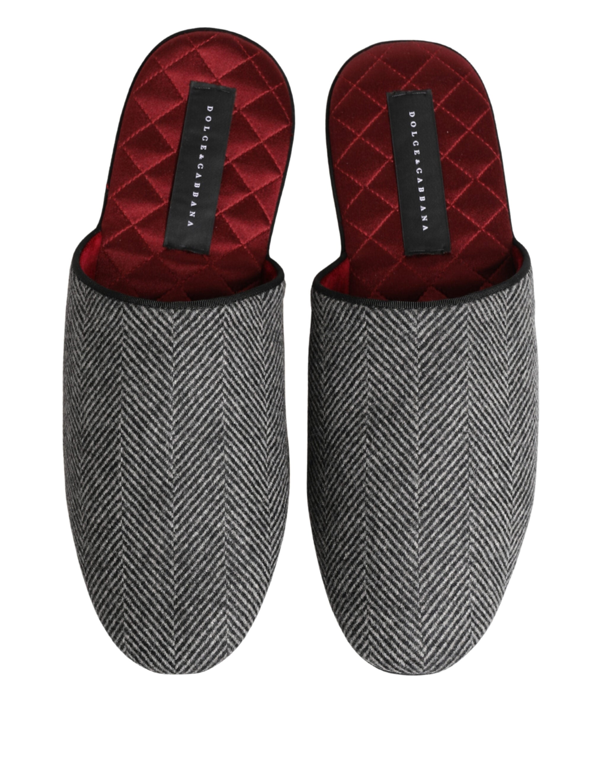 Dolce & Gabbana Dolce & Gabbana Grey Herringbone Cashmere Red Slippers Men's Shoes