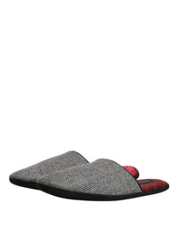 Dolce & Gabbana Dolce & Gabbana Grey Herringbone Cashmere Red Slippers Men's Shoes