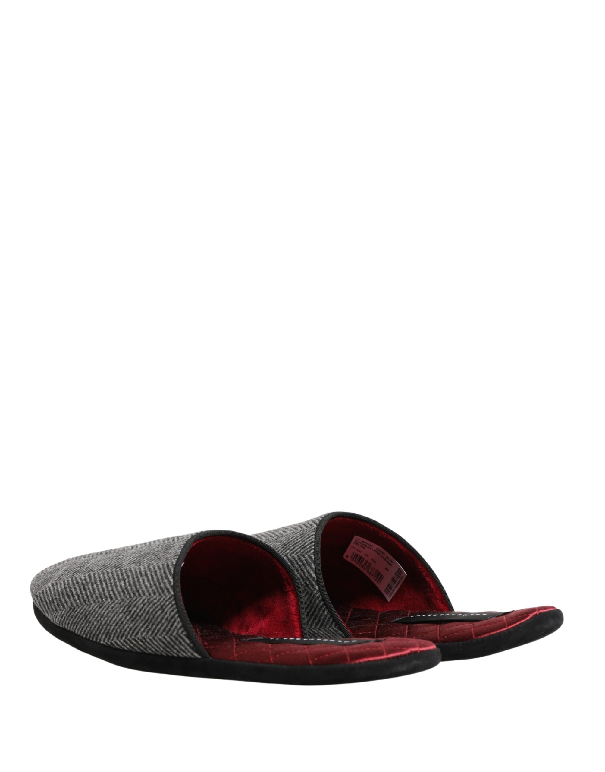 Dolce & Gabbana Dolce & Gabbana Grey Herringbone Cashmere Red Slippers Men's Shoes