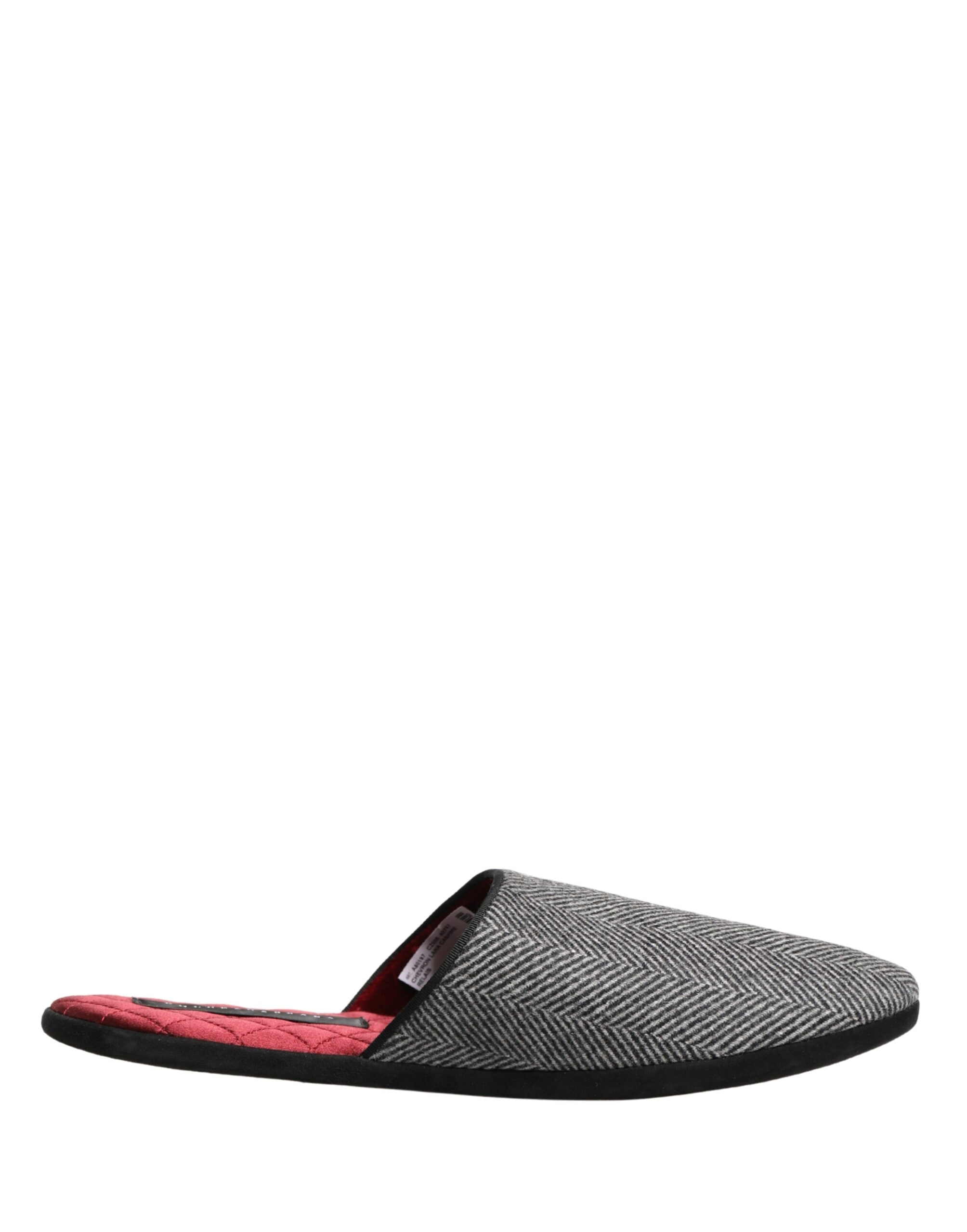 Dolce & Gabbana Dolce & Gabbana Grey Herringbone Cashmere Red Slippers Men's Shoes