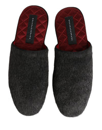Dolce & Gabbana Dolce & Gabbana Dark Grey Charcoal Wool Red Slippers Men's Shoes