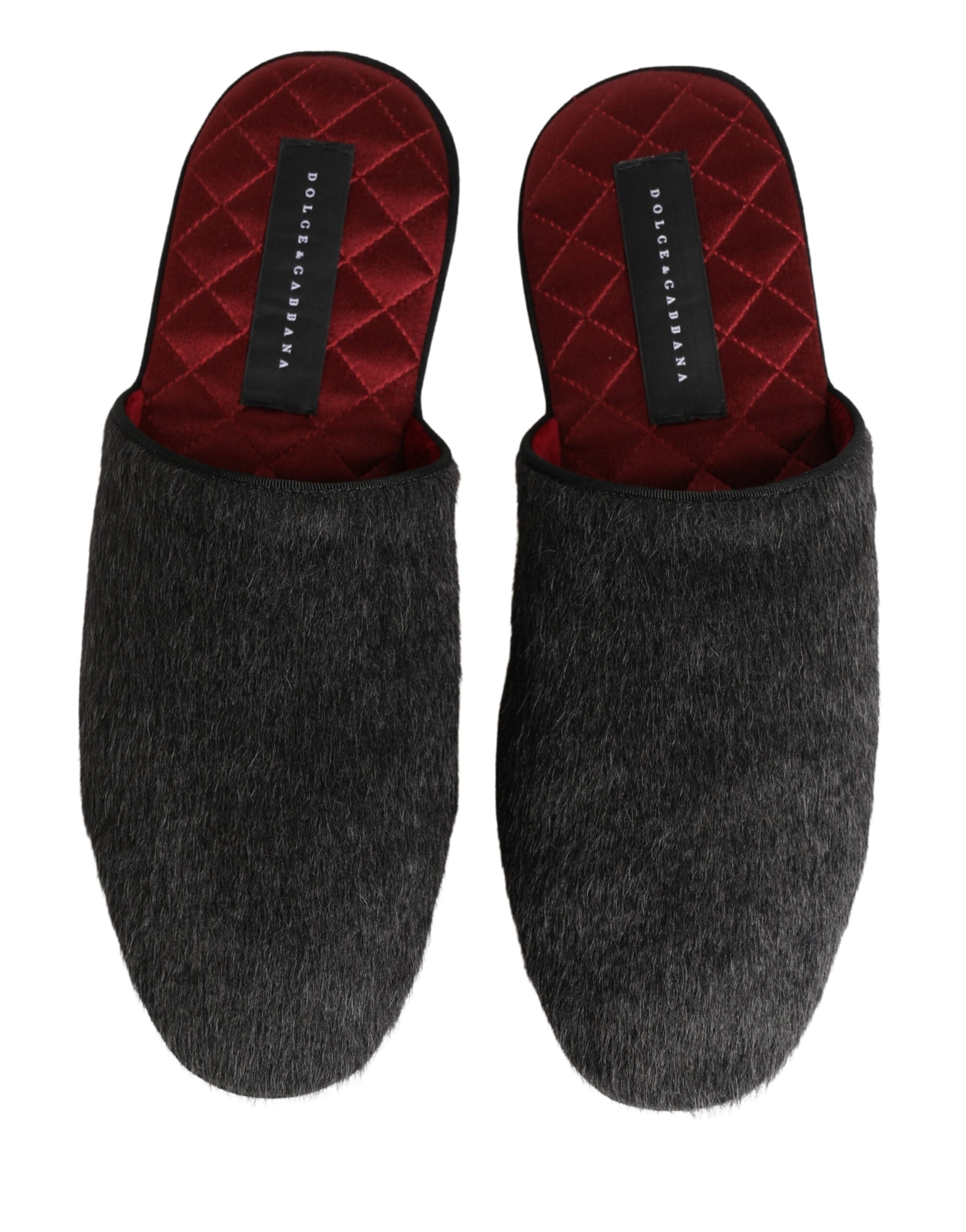 Dolce & Gabbana Dolce & Gabbana Dark Grey Charcoal Wool Red Slippers Men's Shoes