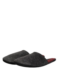 Dolce & Gabbana Dolce & Gabbana Dark Grey Charcoal Wool Red Slippers Men's Shoes