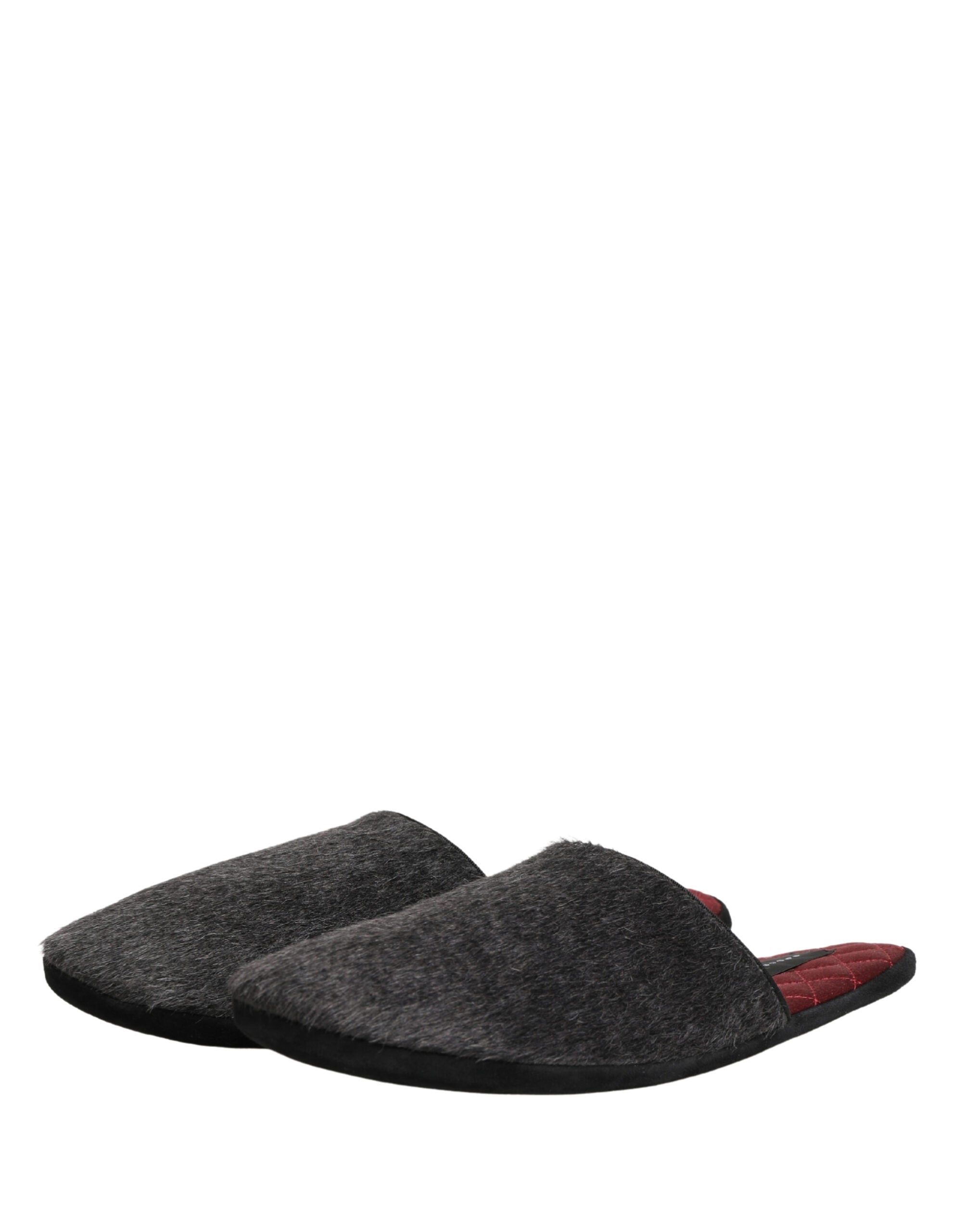 Dolce & Gabbana Dolce & Gabbana Dark Grey Charcoal Wool Red Slippers Men's Shoes