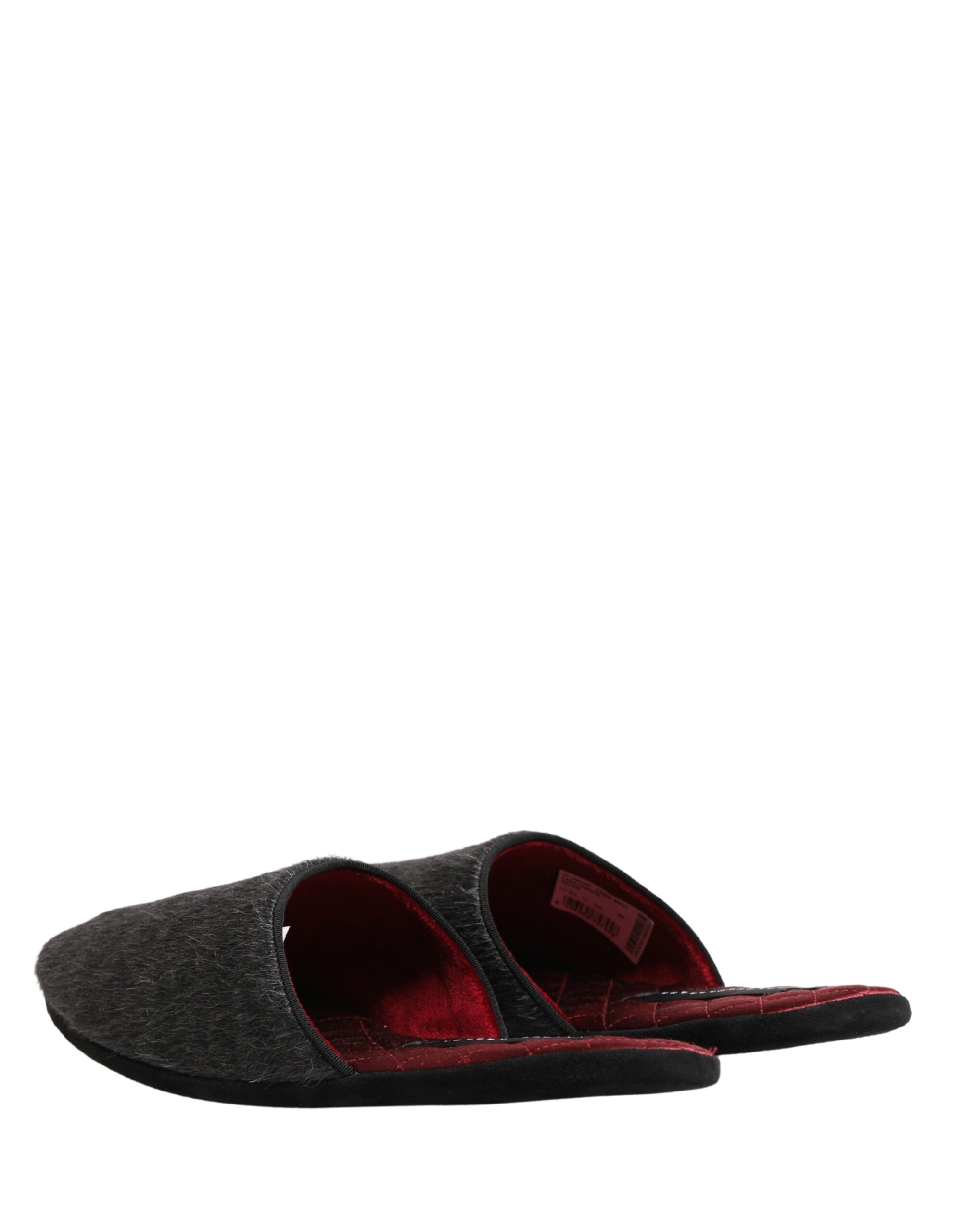 Dolce & Gabbana Dolce & Gabbana Dark Grey Charcoal Wool Red Slippers Men's Shoes