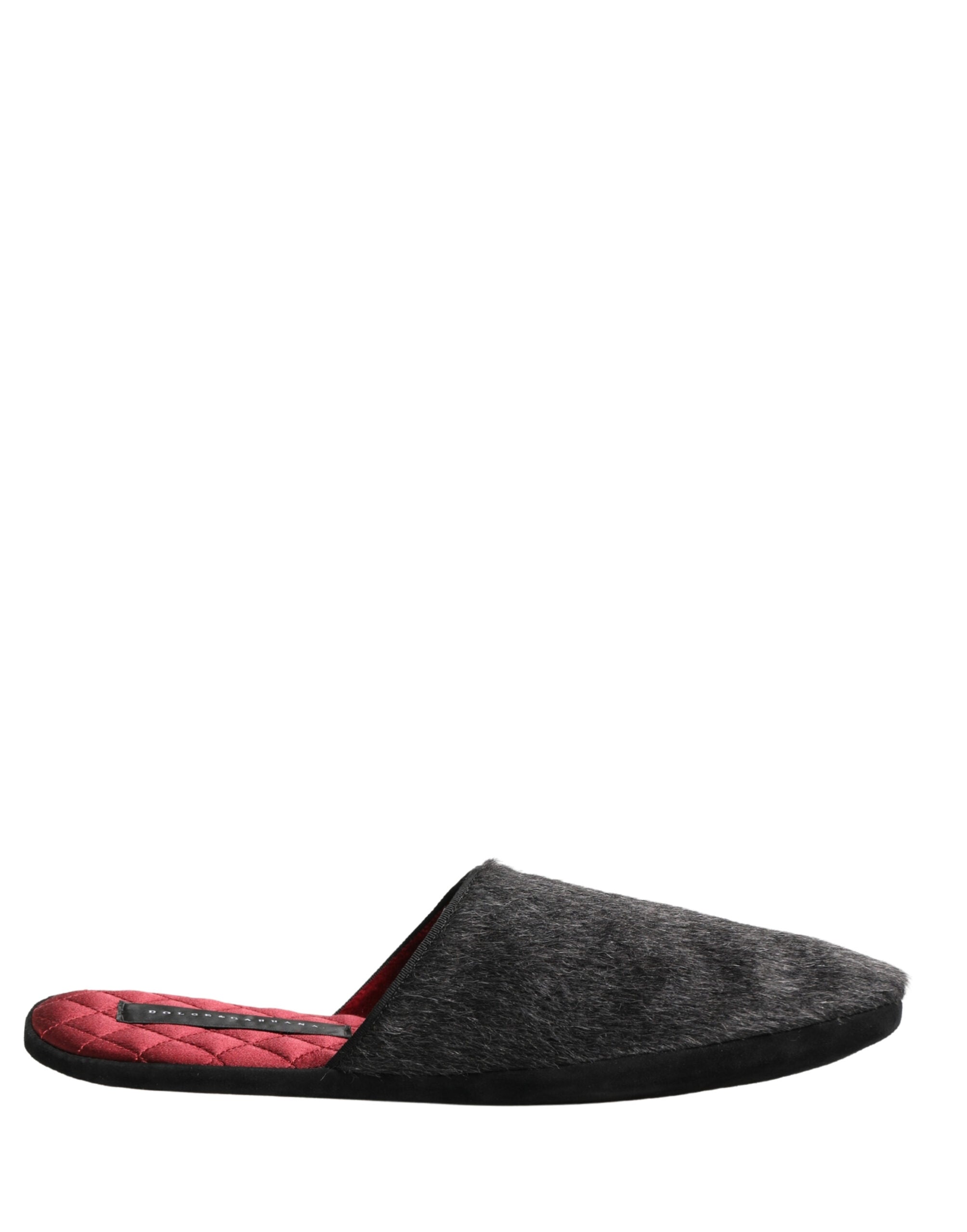 Dolce & Gabbana Dolce & Gabbana Dark Grey Charcoal Wool Red Slippers Men's Shoes