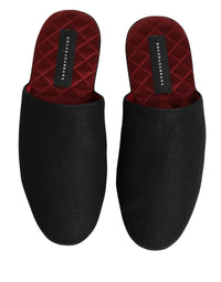 Dolce & Gabbana Dolce & Gabbana Black Wool Cashmere Red Quilted Slippers Men's Shoes