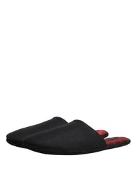 Dolce & Gabbana Dolce & Gabbana Black Wool Cashmere Red Quilted Slippers Men's Shoes
