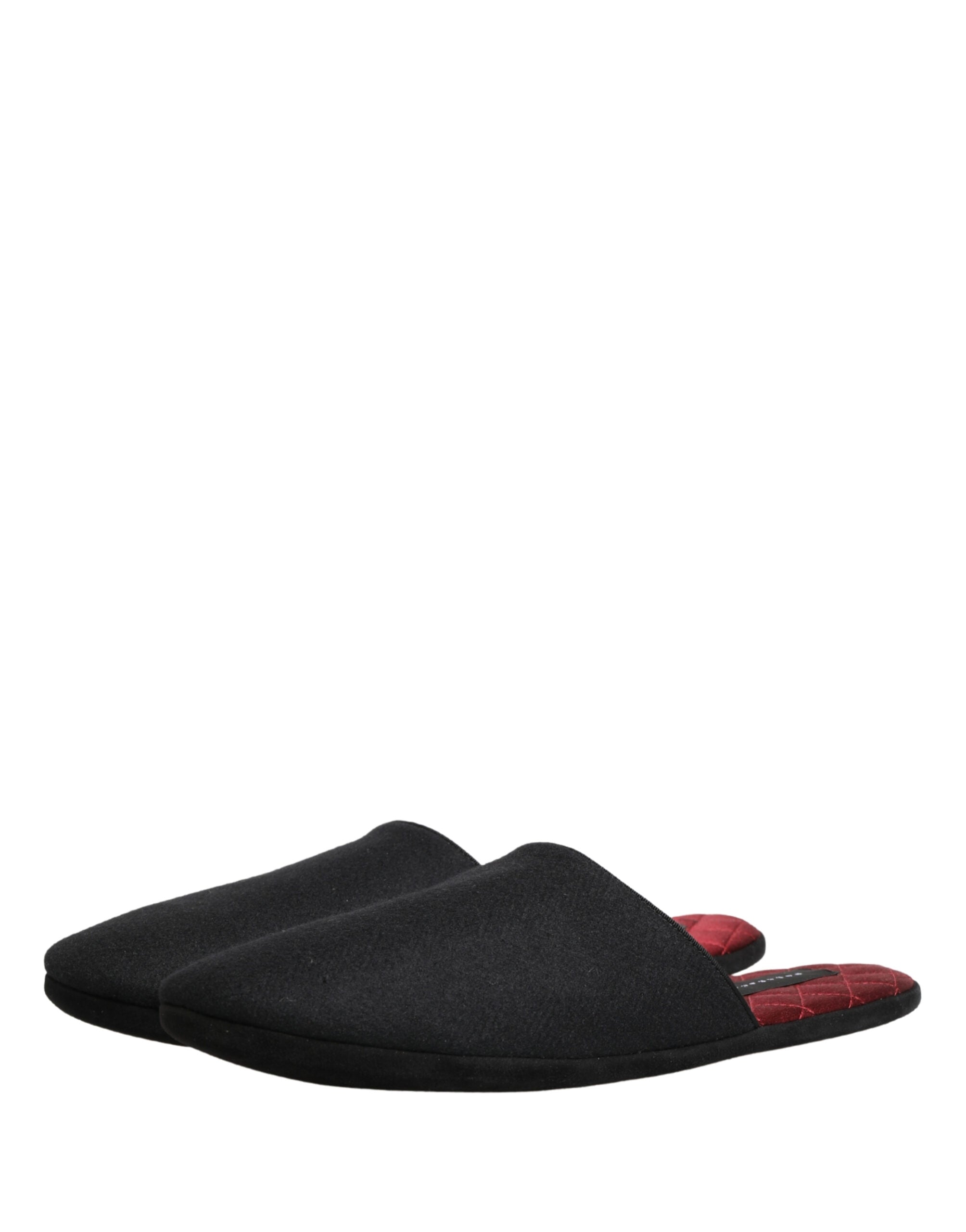 Dolce & Gabbana Dolce & Gabbana Black Wool Cashmere Red Quilted Slippers Men's Shoes
