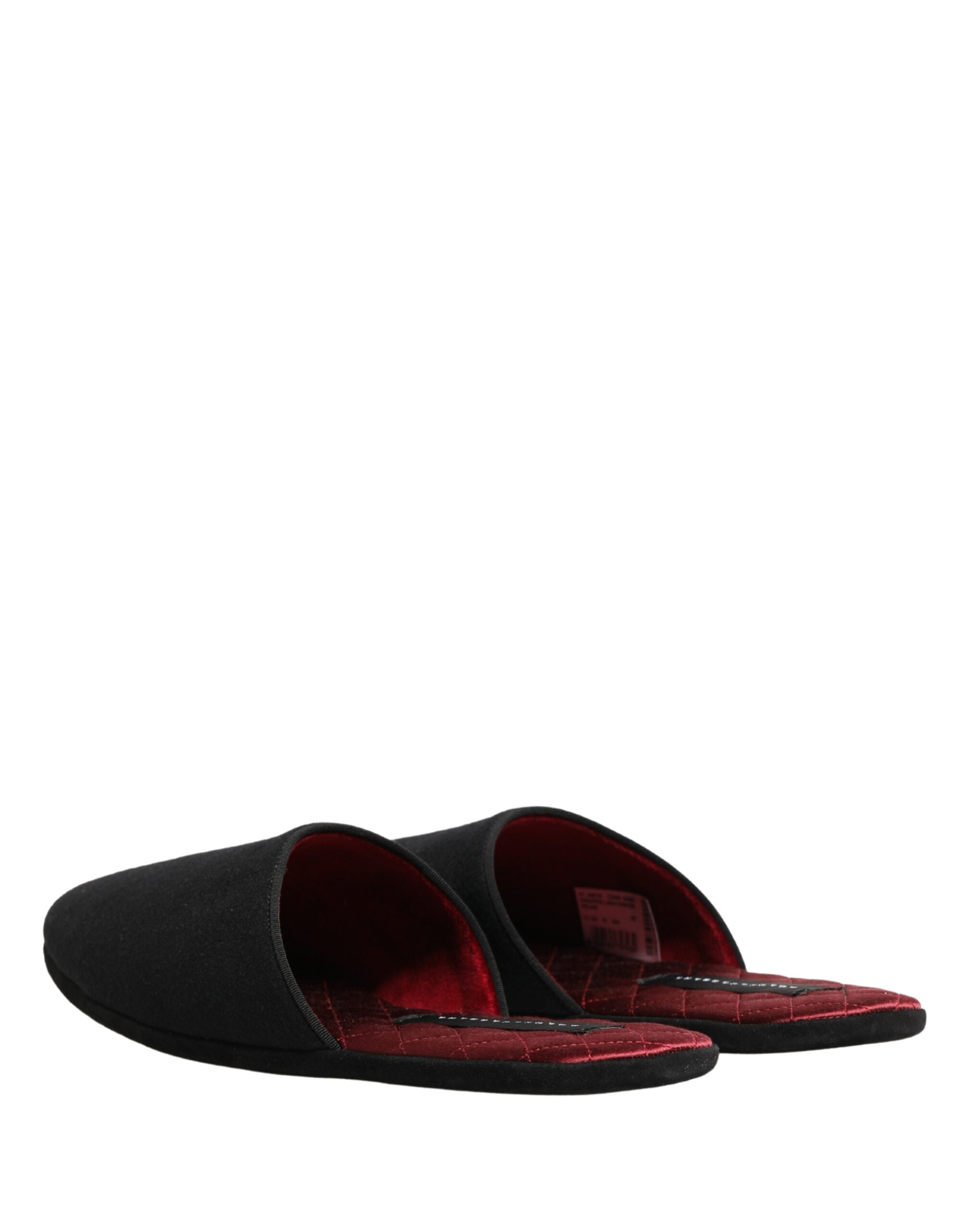 Dolce & Gabbana Dolce & Gabbana Black Wool Cashmere Red Quilted Slippers Men's Shoes