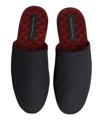 Dolce & Gabbana Dolce & Gabbana Dark Navy Wool Cotton Red Chevron Slippers Men's Shoes