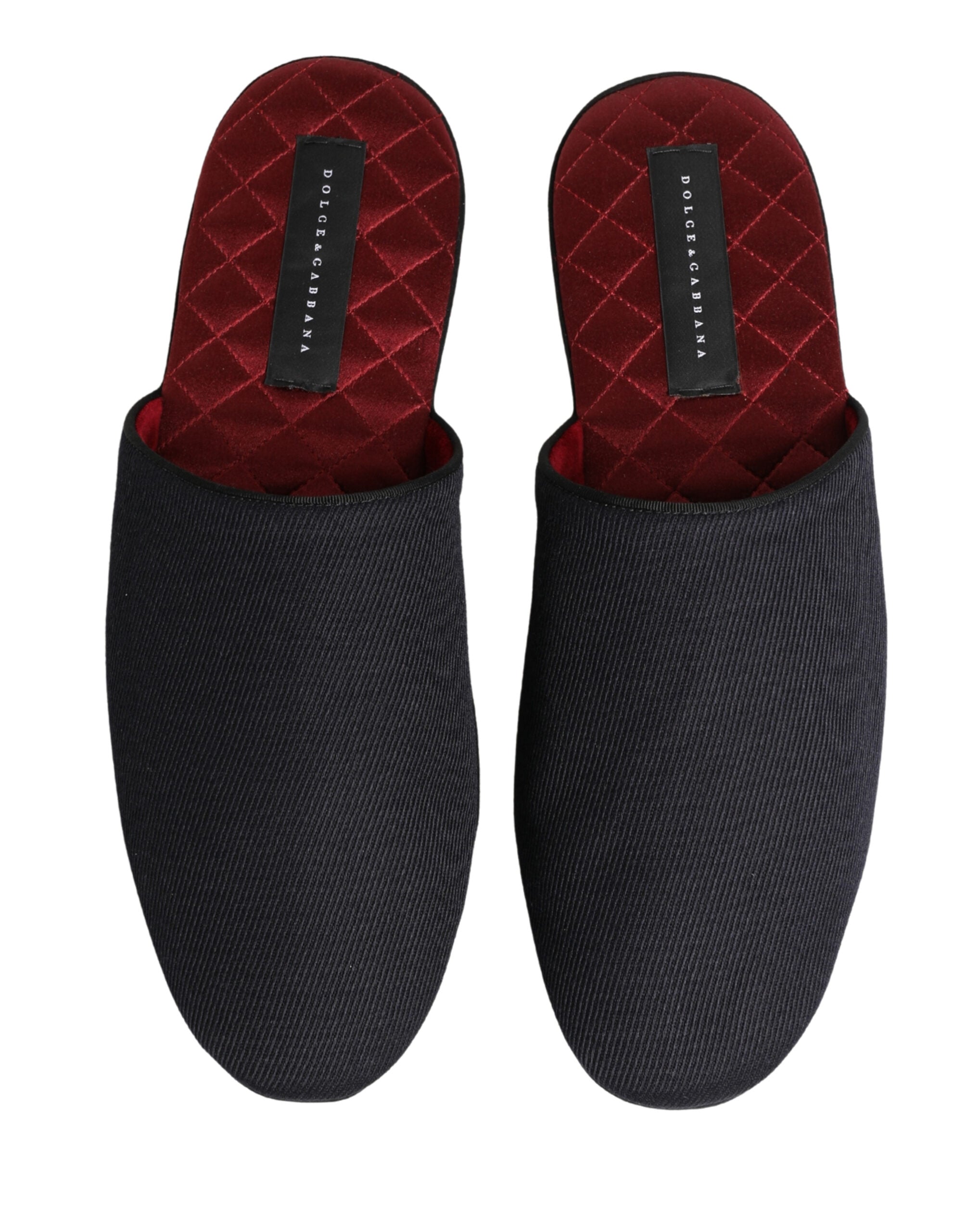 Dolce & Gabbana Dolce & Gabbana Dark Navy Wool Cotton Red Chevron Slippers Men's Shoes