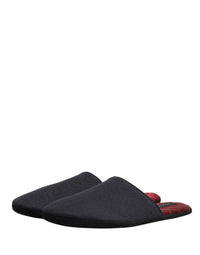 Dolce & Gabbana Dolce & Gabbana Dark Navy Wool Cotton Red Chevron Slippers Men's Shoes