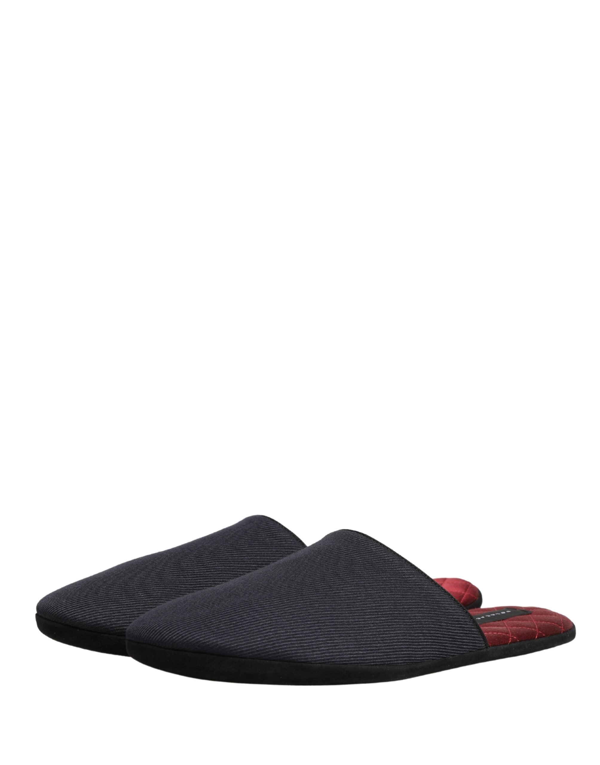 Dolce & Gabbana Dolce & Gabbana Dark Navy Wool Cotton Red Chevron Slippers Men's Shoes