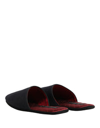 Dolce & Gabbana Dolce & Gabbana Dark Navy Wool Cotton Red Chevron Slippers Men's Shoes