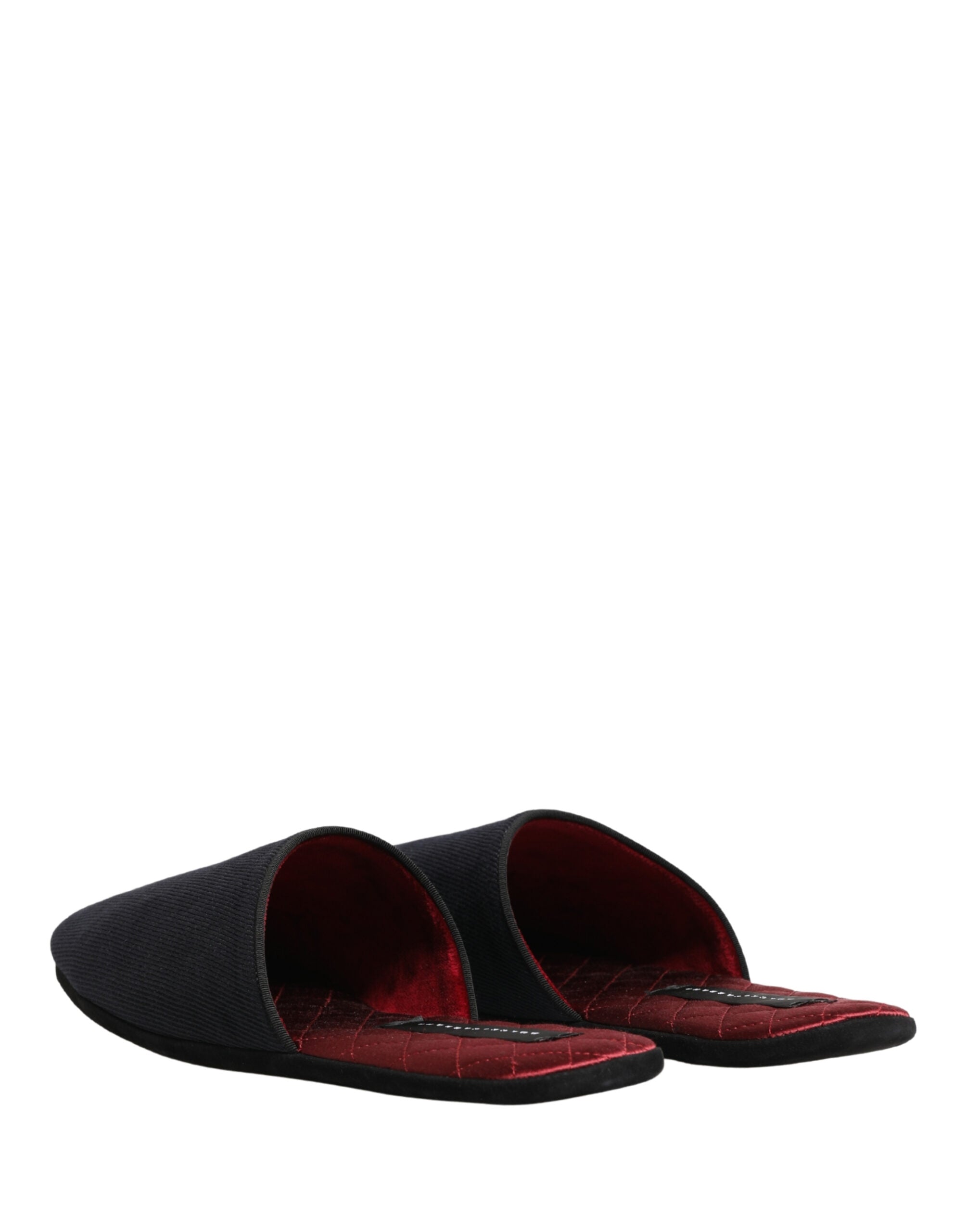 Dolce & Gabbana Dolce & Gabbana Dark Navy Wool Cotton Red Chevron Slippers Men's Shoes