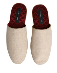 Dolce & Gabbana Dolce & Gabbana Beige Shetland Wool Red Quilted Slippers Men's Shoes