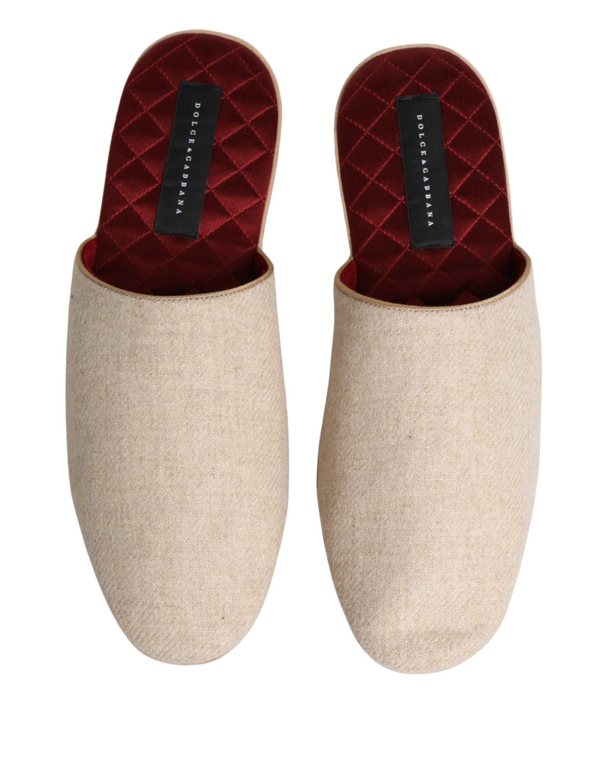 Dolce & Gabbana Dolce & Gabbana Beige Shetland Wool Red Quilted Slippers Men's Shoes