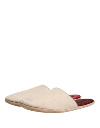 Dolce & Gabbana Dolce & Gabbana Beige Shetland Wool Red Quilted Slippers Men's Shoes