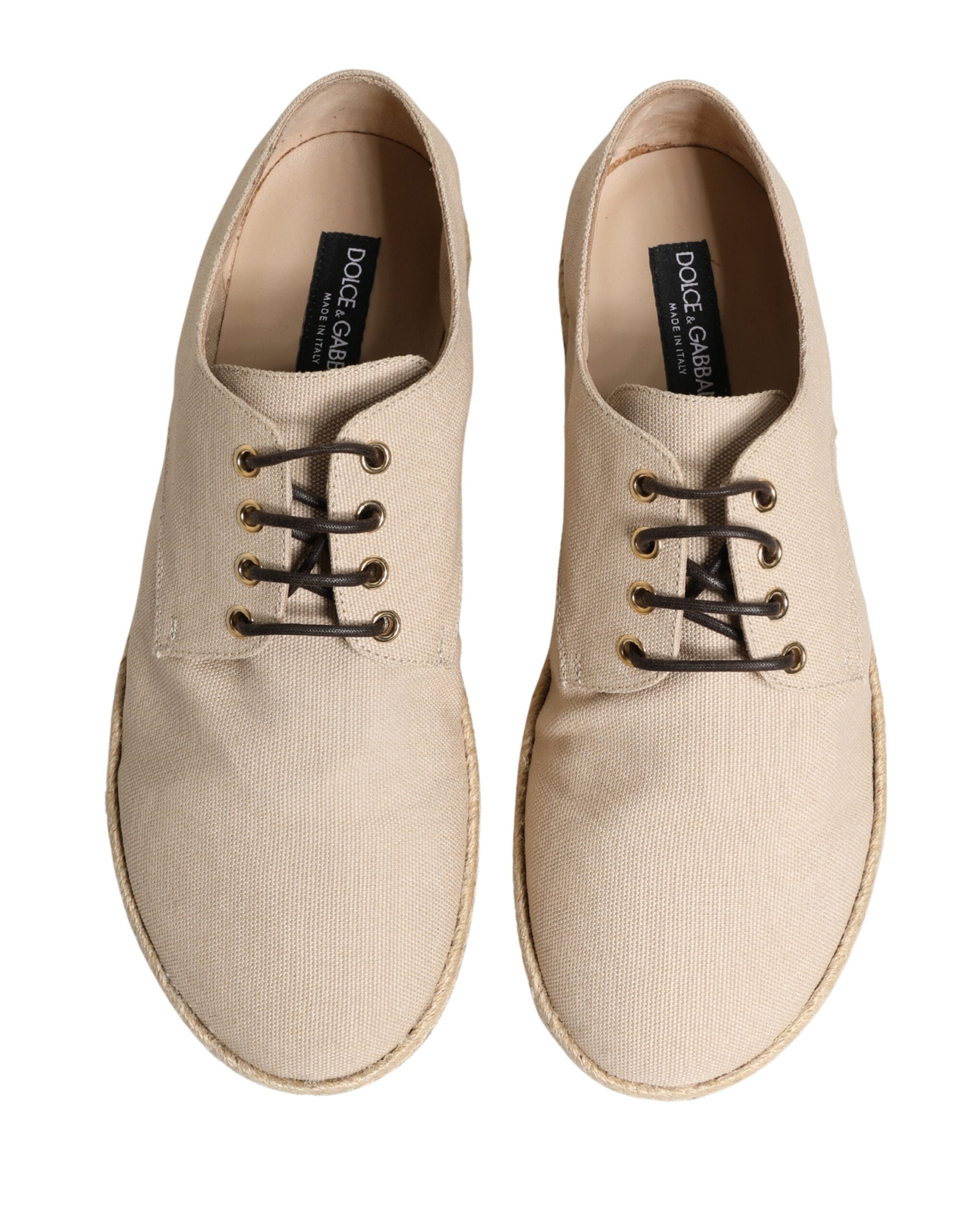 Dolce & Gabbana Dolce & Gabbana Beige Espadrille Sole Lace Up Canvas Derby Men's Shoes