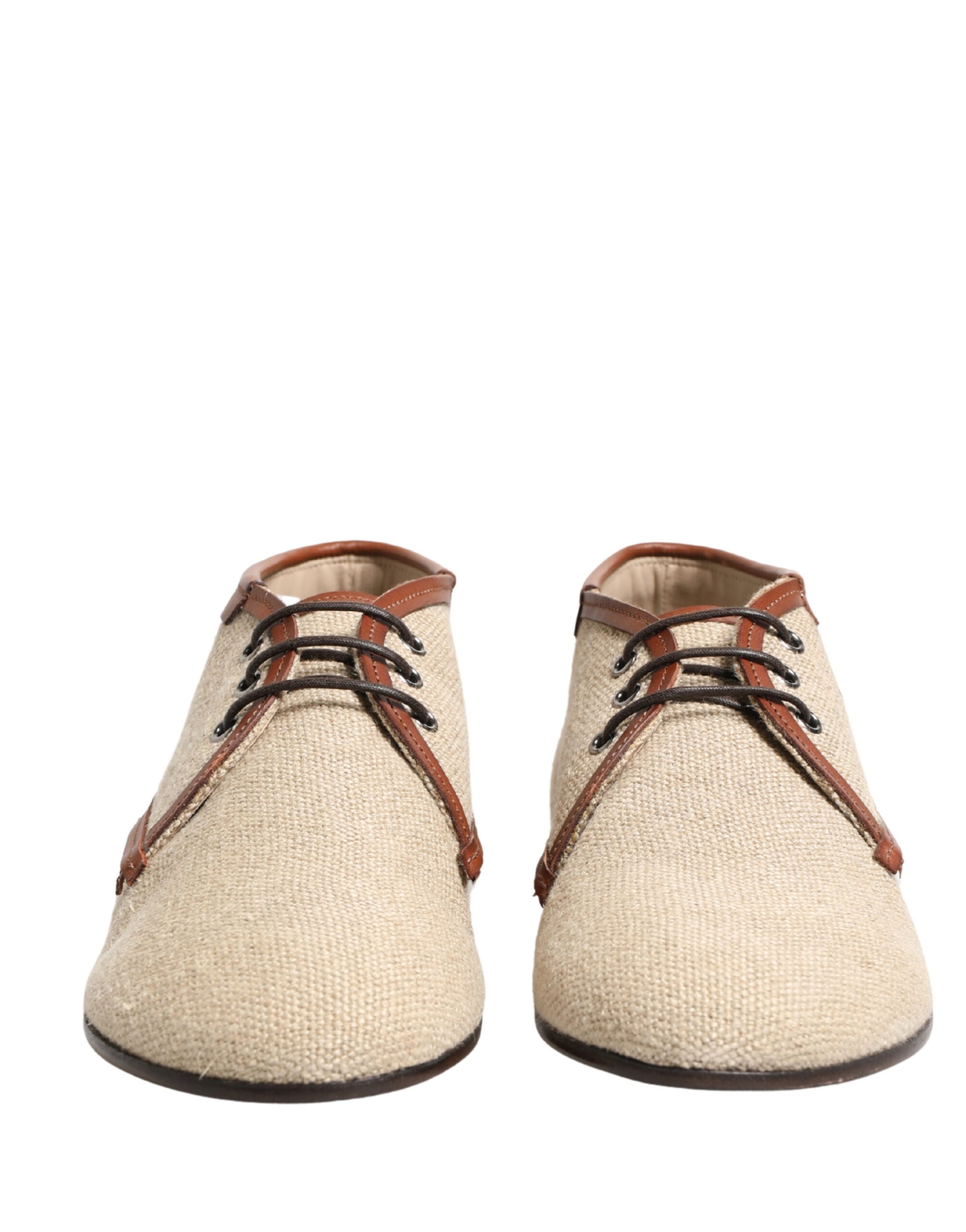 Dolce & Gabbana Dolce & Gabbana Beige Canvas Lace-Up Men Dress Derby Men's Shoes