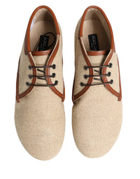 Dolce & Gabbana Dolce & Gabbana Beige Canvas Lace-Up Men Dress Derby Men's Shoes