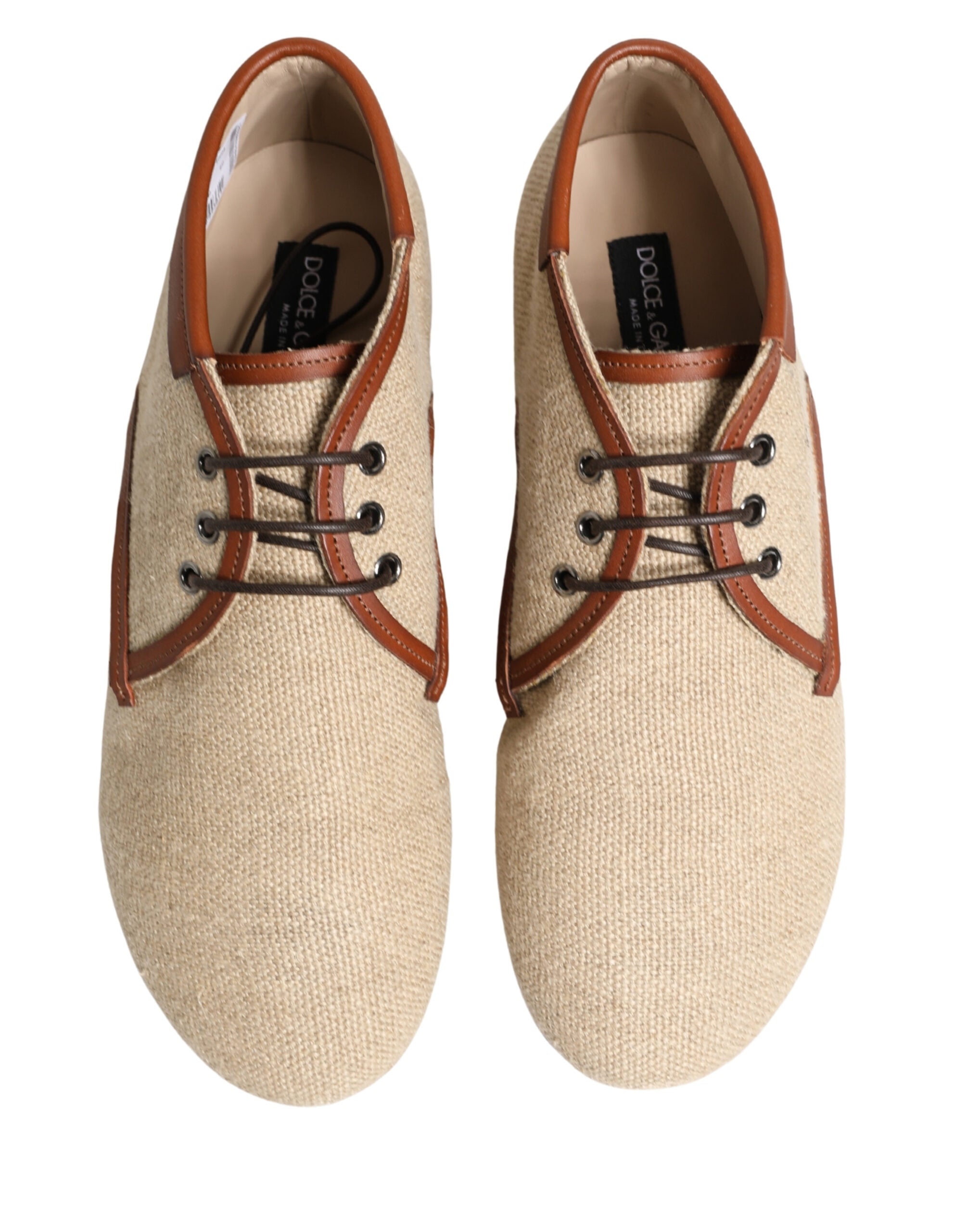 Dolce & Gabbana Dolce & Gabbana Beige Canvas Lace-Up Men Dress Derby Men's Shoes