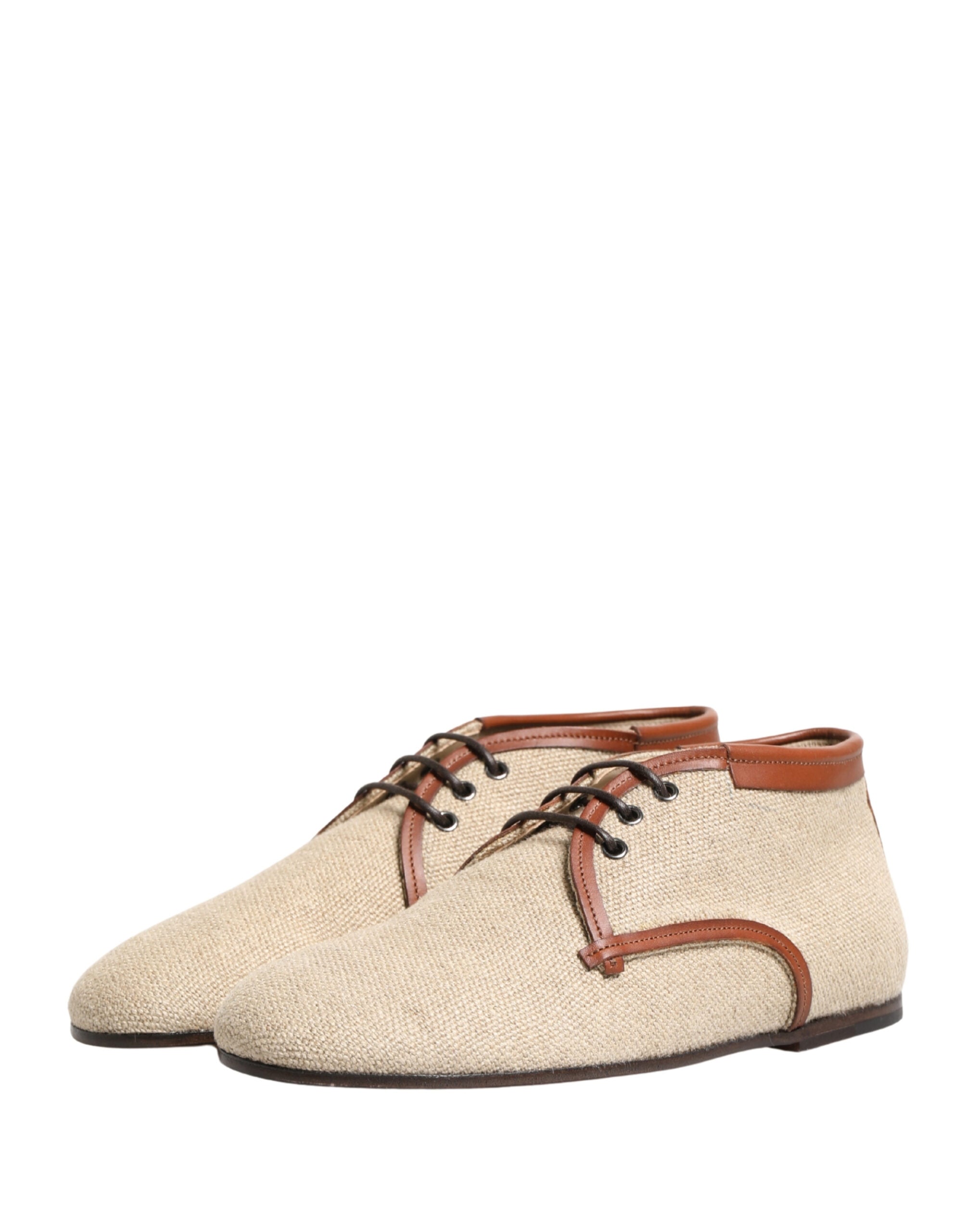 Dolce & Gabbana Dolce & Gabbana Beige Canvas Lace-Up Men Dress Derby Men's Shoes