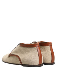 Dolce & Gabbana Dolce & Gabbana Beige Canvas Lace-Up Men Dress Derby Men's Shoes