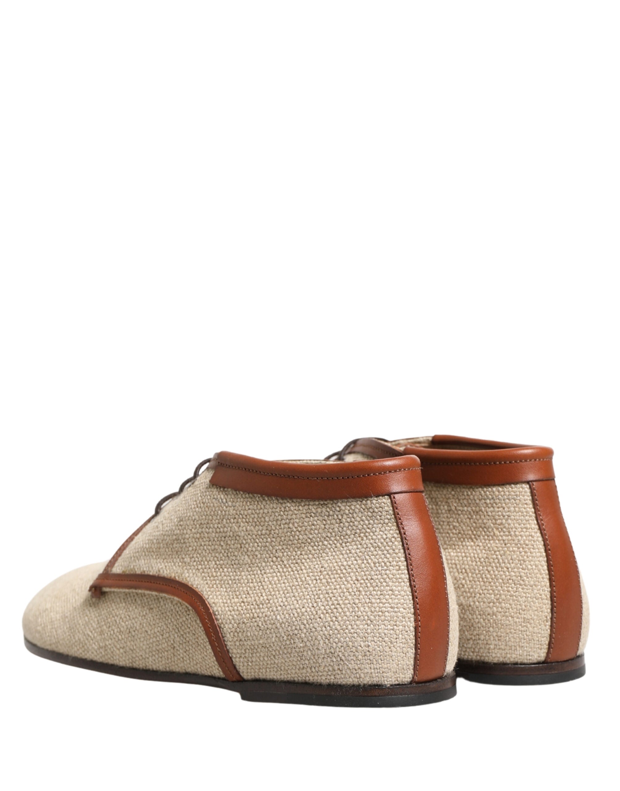 Dolce & Gabbana Dolce & Gabbana Beige Canvas Lace-Up Men Dress Derby Men's Shoes