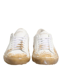 Dolce & Gabbana White Leather Paint Effect Low Top Sneakers Men's Shoes