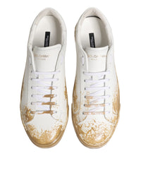Dolce & Gabbana White Leather Paint Effect Low Top Sneakers Men's Shoes