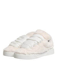 Dolce & Gabbana White Shearling Fur Bianco Low Top Sneakers Men's Shoes