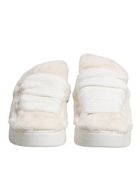 Dolce & Gabbana White Shearling Fur Bianco Low Top Sneakers Men's Shoes