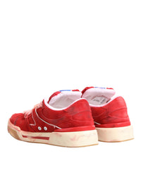 Dolce & Gabbana Red White Suede DG Logo Low Top Sneakers Men's Shoes