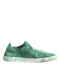 Dolce & Gabbana Green Suade DG Logo Sole Low Top Sneakers Men's Shoes