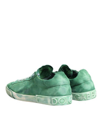 Dolce & Gabbana Green Suade DG Logo Sole Low Top Sneakers Men's Shoes