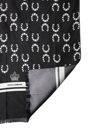 Dolce & Gabbana Black Horseshoe Silk Neck Foulard 136cm x 23cm Men Men's Scarf